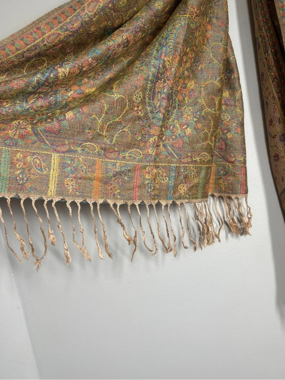 Vintage 100% Wool Jamawar Paisley Pashmina Scarf Wrap
